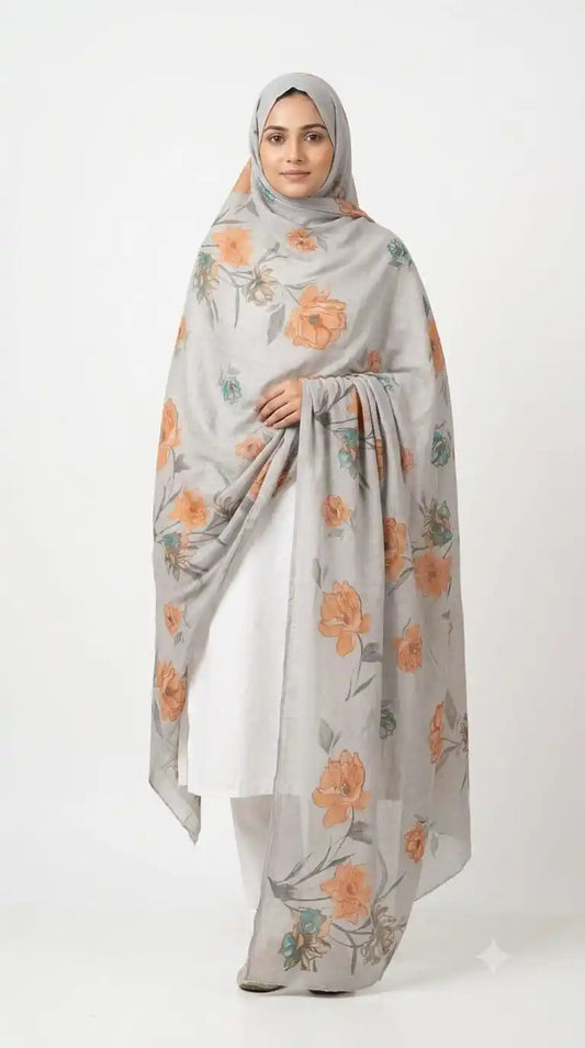 Floral Printed Mulmul Dupatta - Light Cotton Chunni 2.25 m (ND16)