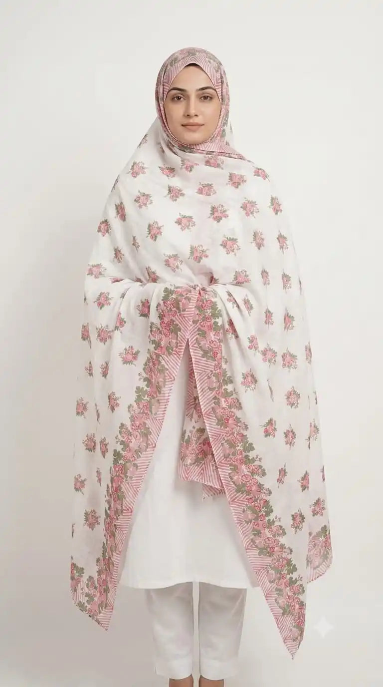 ASC Floral Printed Namaazi Mulmul Cotton Dupatta 2.25 Meter
