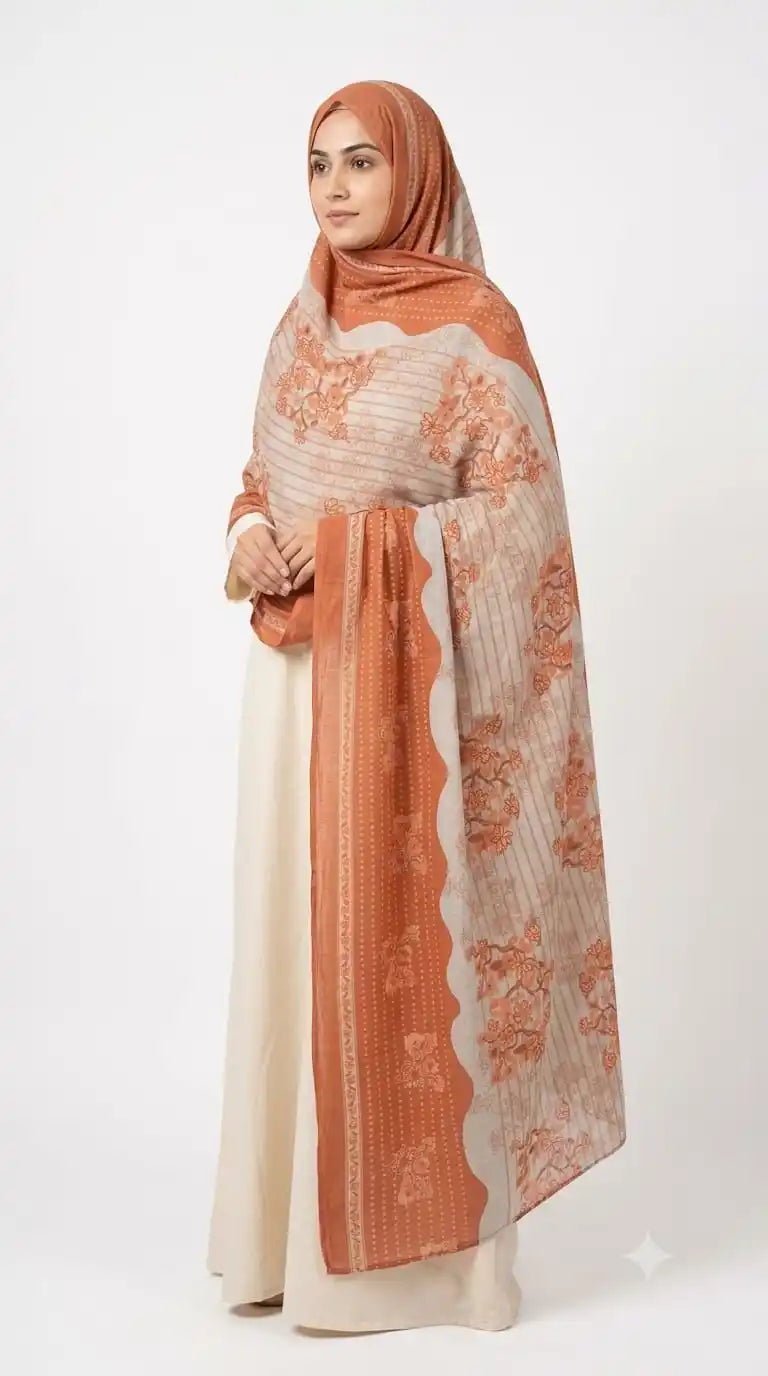 ASC Printed Floral Cotton Dupatta 2.25 Meter Soft Mulmul