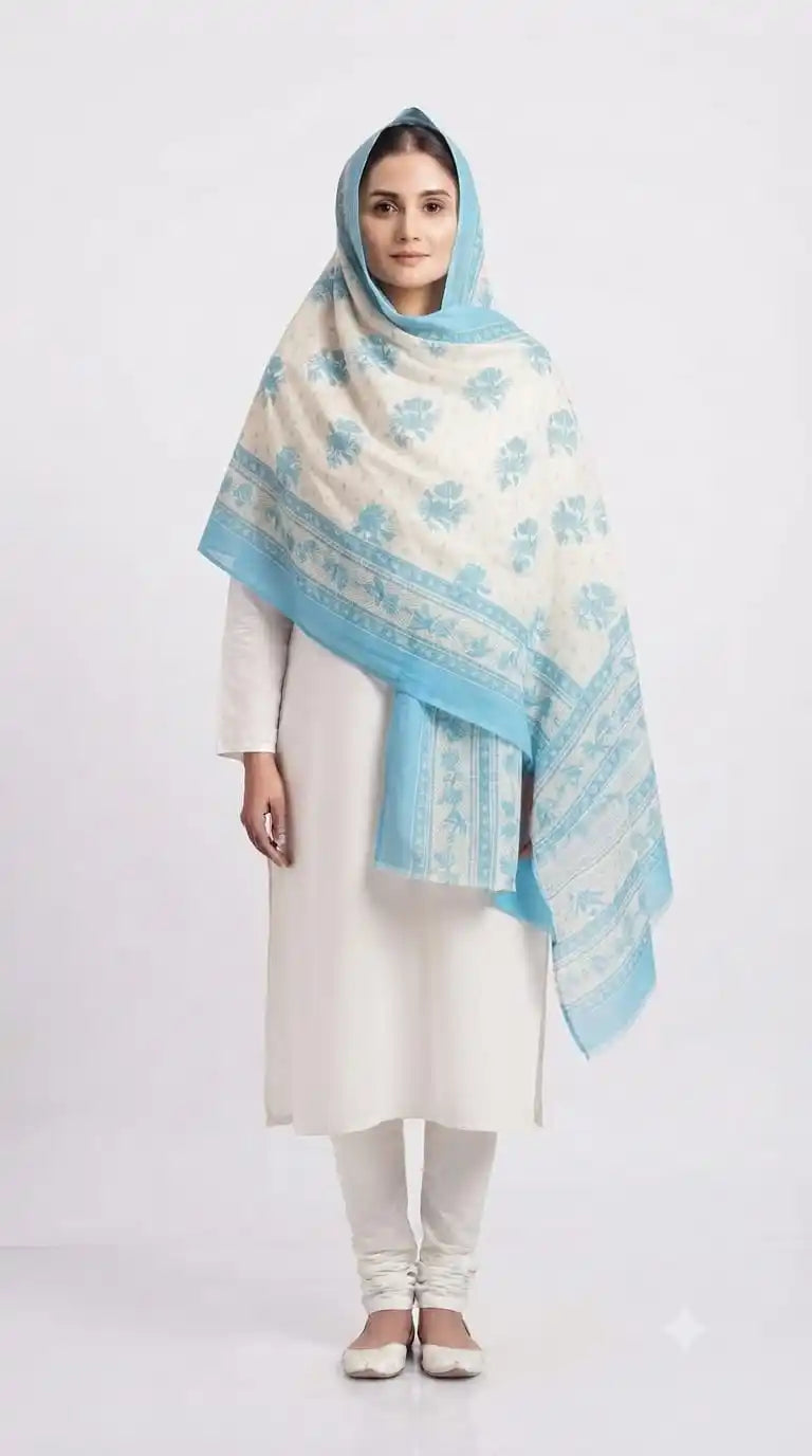 ASC Floral Printed Mulmul Soft Cotton Dupatta 2.25 Meter