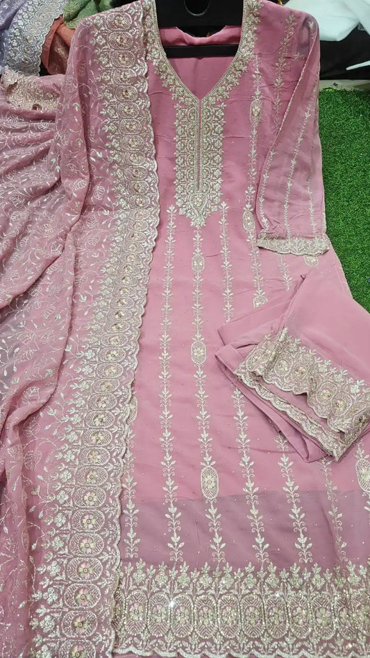 PAKISTANI STYLE EMB JARJET SUIT READYMADE WITH HEAVY CUT WORK DUPATA