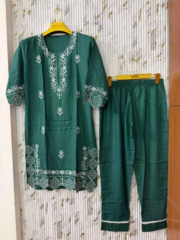 GIRLS RAYON EMBROIDERED CORD SETS  HEAVY EMBROIDERED TOP AND LACE ON PANT