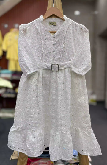Girls Premium Cotton Chikankari Cutdana Work Frock by ASC