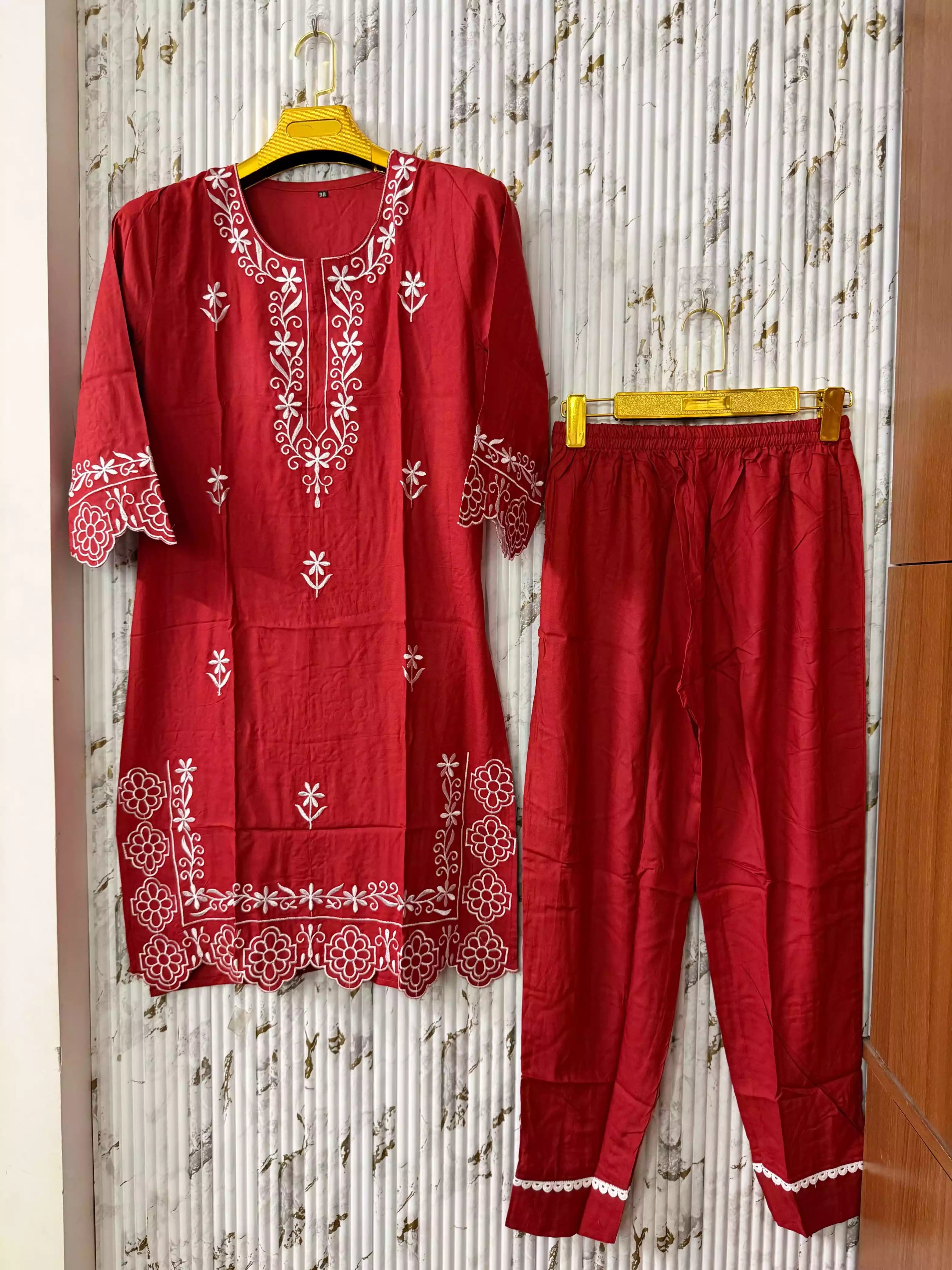 GIRLS RAYON EMBROIDERED CORD SETS  HEAVY EMBROIDERED TOP AND LACE ON PANT