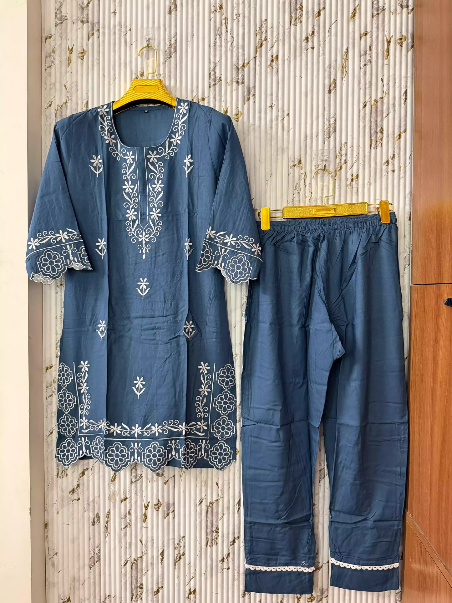GIRLS RAYON EMBROIDERED CORD SETS  HEAVY EMBROIDERED TOP AND LACE ON PANT