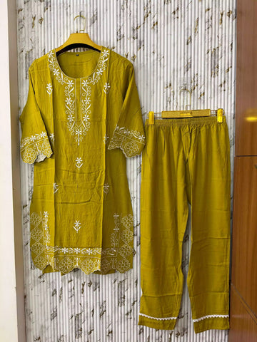 Girls Rayon Embroidered Co-Ord Set with Lace Accent by ASC
