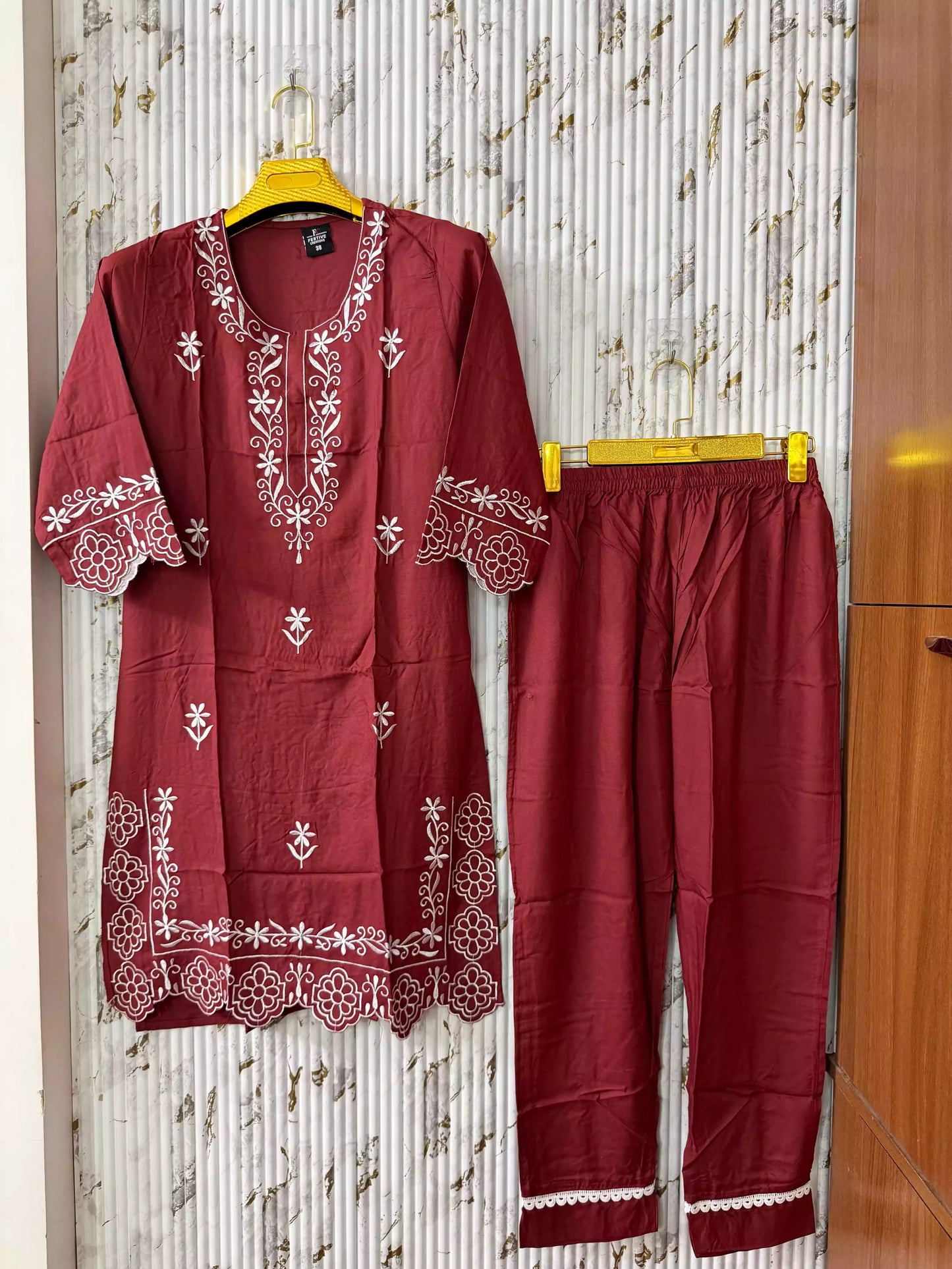 GIRLS RAYON EMBROIDERED CORD SETS  HEAVY EMBROIDERED TOP AND LACE ON PANT