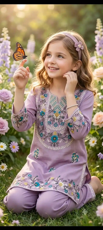 Girls Premium Rayon Embroidered Co-Ord Set by ASC - Purple