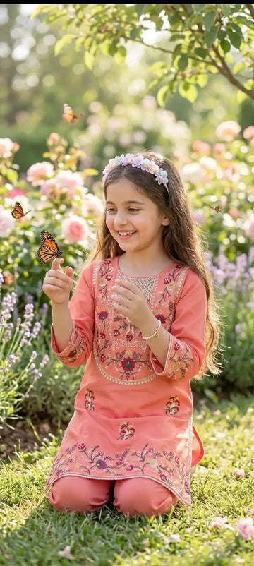 Girls Charming Rayon Embroidered Co-Ord Set by ASC
