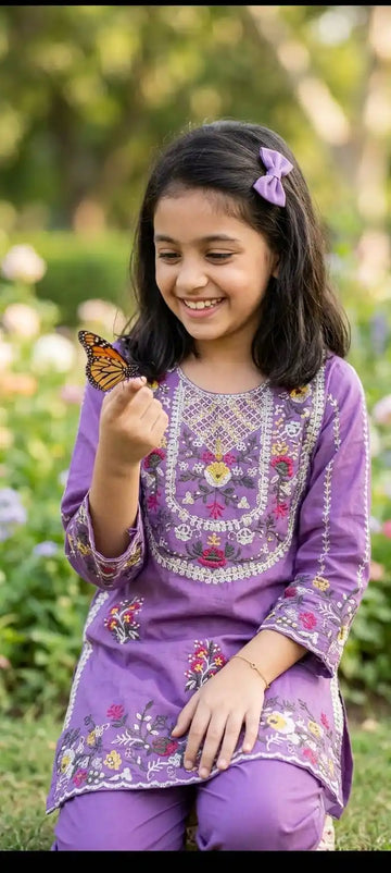 Girls Pretty Rayon Embroidered Co-Ord Set by ASC