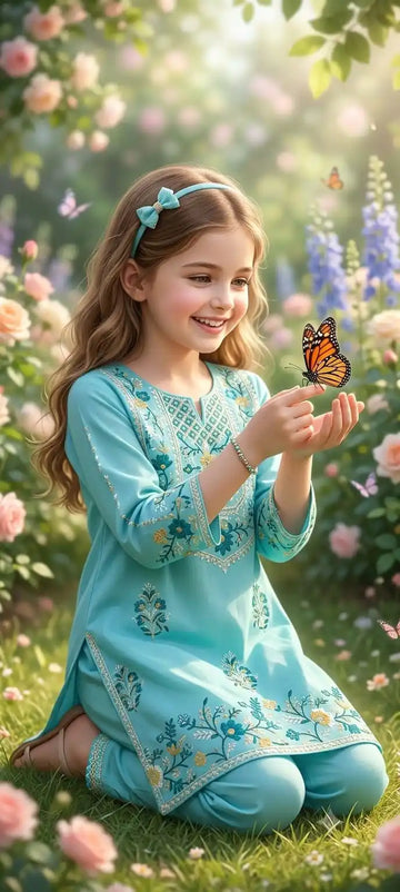 Girls Lovely Rayon Embroidered Co-Ord Set by ASC