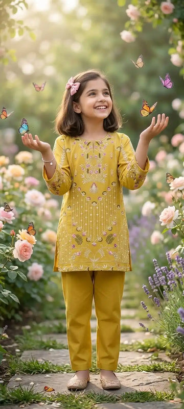 Girls Premium Rayon Embroidered Set by ASC - Yellow
