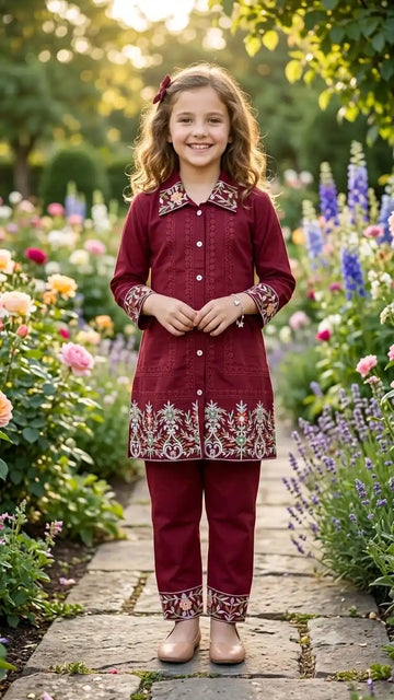 Girls Elegant Rayon Embroidered Set by ASC - Maroon