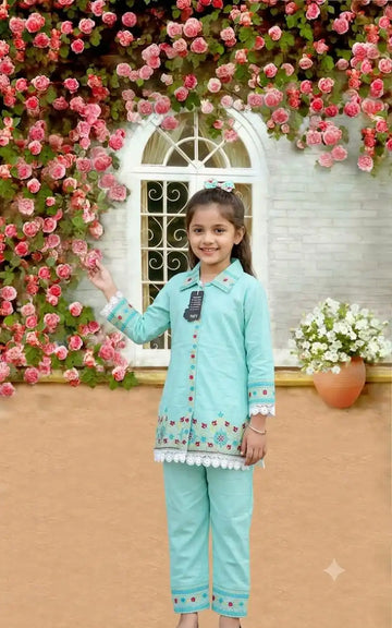 Girls Graceful Rayon Embroidered Set by ASC - Teal
