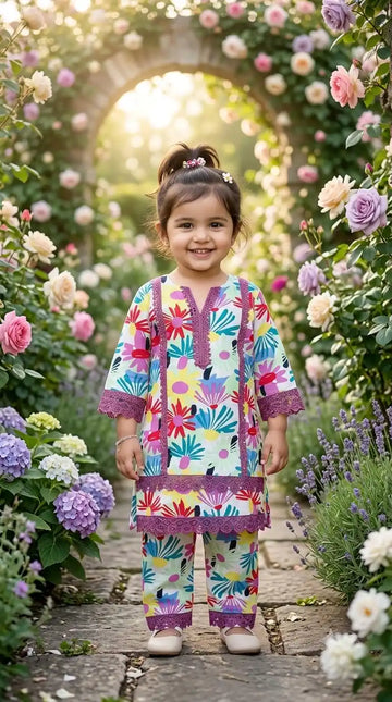 Multicolor Floral Karachi Lace Co-Ord Set by ASC