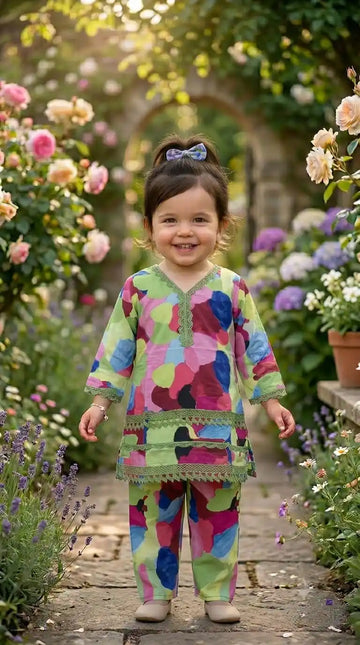Abstract Color Karachi Lace Co-Ord Set by ASC