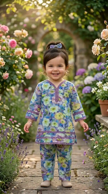 Blue Floral Karachi Lace Co-Ord Set by ASC