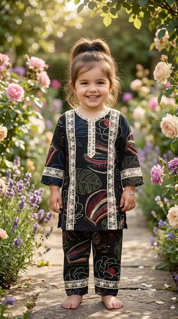 Black Floral Karachi Lace Co-Ord Set by ASC