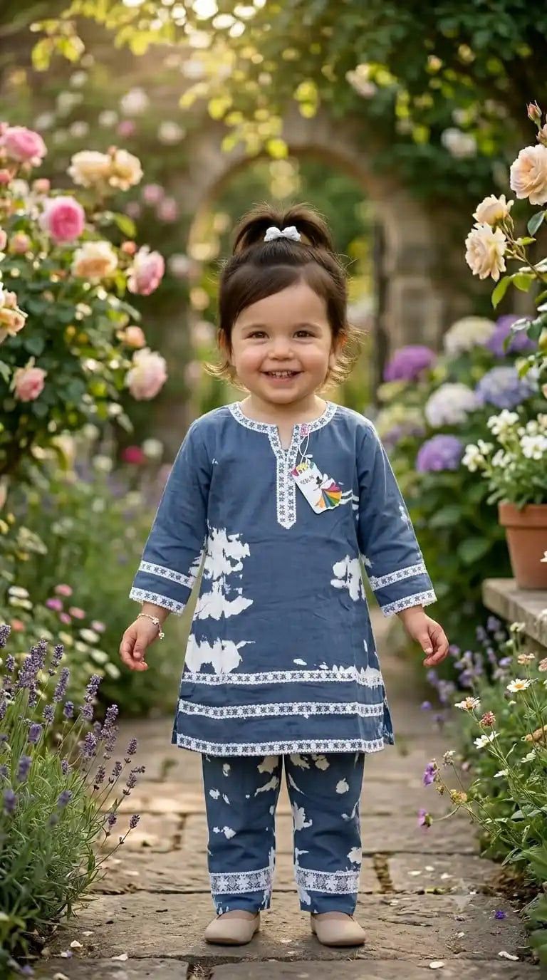 Blue White Pattern Karachi Lace Co-Ord