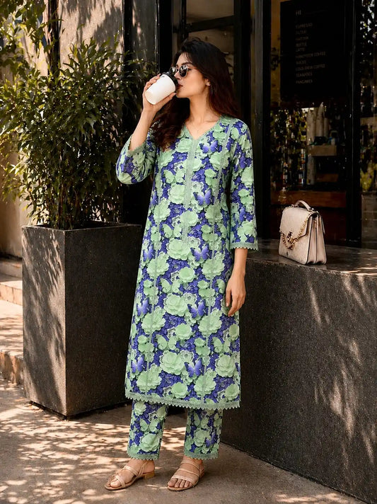 Floral Printed Rayon Cord Set By ASC