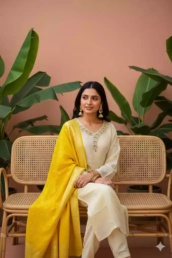 Readymade Pure Shimmer With Embroidery, banarsi Dupatta, Shimmer Pant