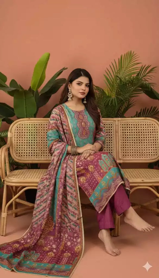 Readymade Shimmer With Lining Pakistani Embroidered Suit With Pure Dupatta