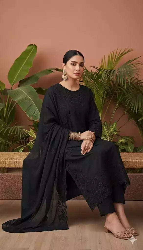 Readymade Rayon Karachi Embroidered Suit Part Wear With Comfortable Pant, Maslin Digital Print Dupatta