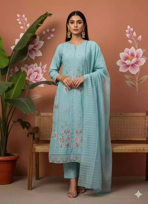 Readymade Rayon Karachi Embroidered Suit Part Wear With Comfortable Pant, Maslin Digital Print Dupatta
