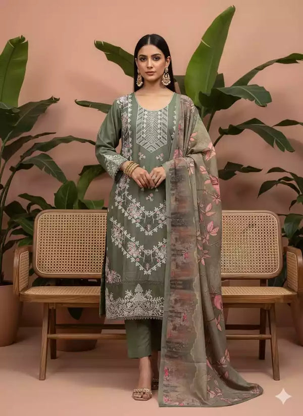 Readymade Rayon Karachi Embroidered Suit Part Wear With Comfortable Pant, Maslin Digital Print Dupatta