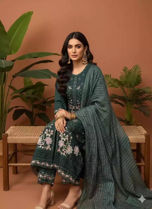 Readymade Rayon Karachi Embroidered Suit Part Wear With Comfortable Pant, Maslin Digital Print Dupatta