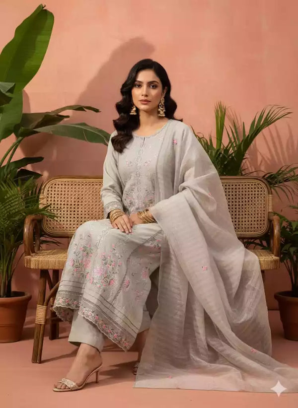 Readymade Rayon Karachi Embroidered Suit Part Wear With Comfortable Pant, Maslin Digital Print Dupatta