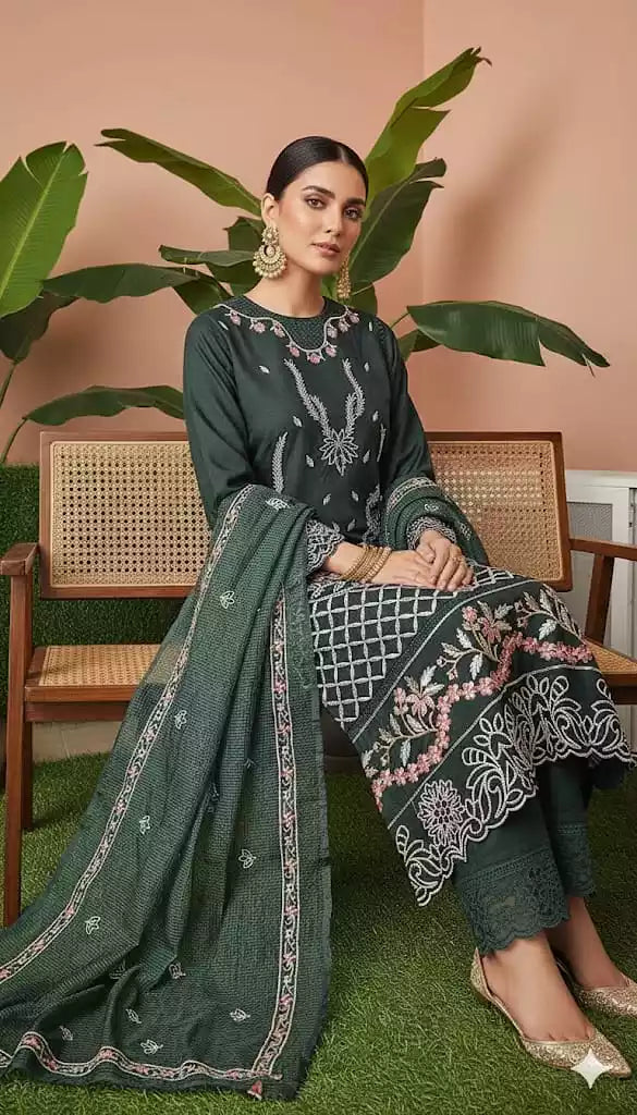 Readymade Rayon Karachi Embroidered Suit Part Wear With Comfortable Pant, Maslin Digital Print Dupatta