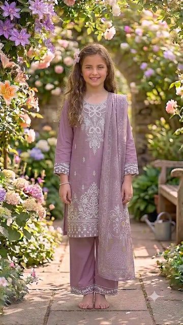 Mauve Girls Embroidered Rayon 3pc Suit ASC Fashion Store