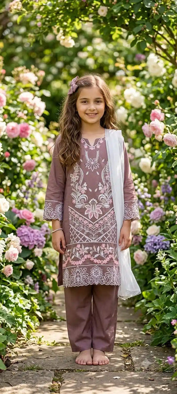 Onion Pink Girls Embroidered Rayon 3pc Suit ASC Fashion Store