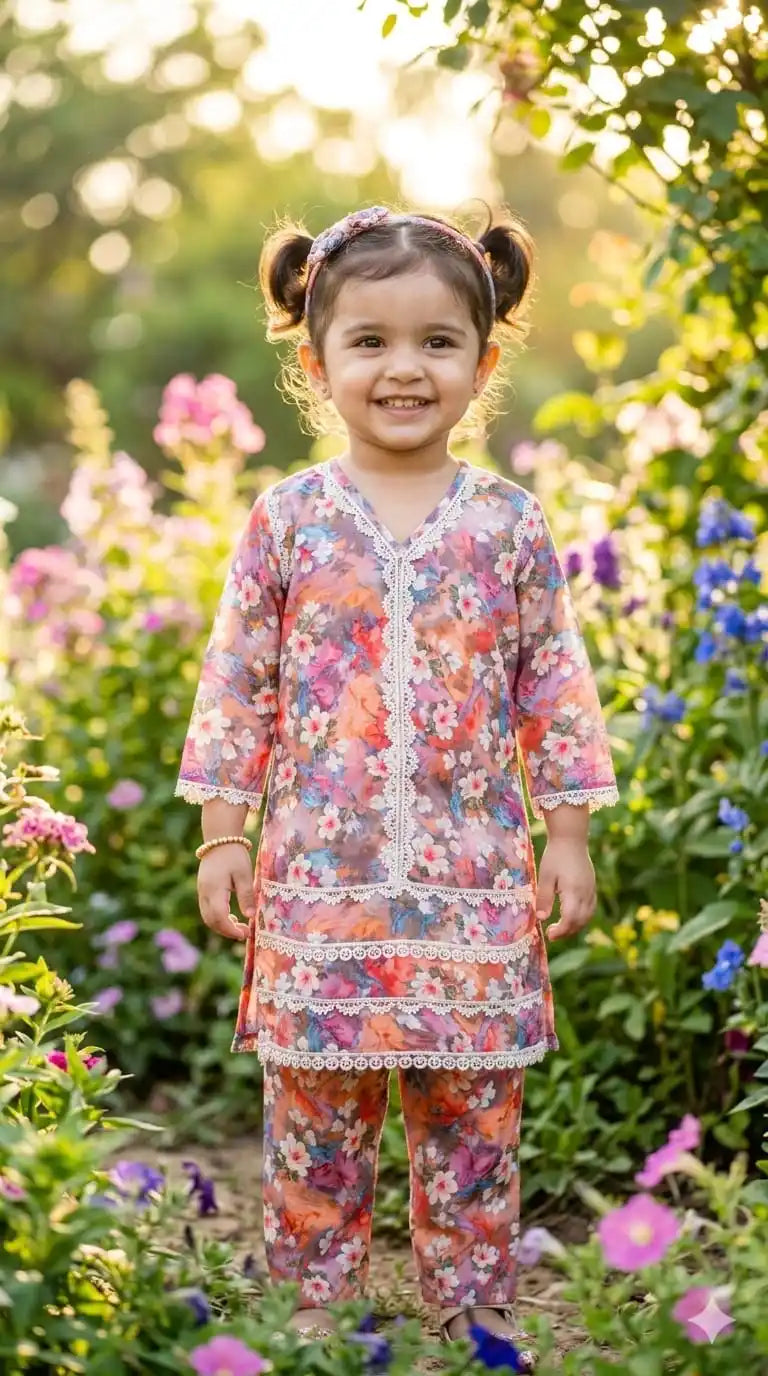 Girls Premium Rayon Karachi Lace Co-Ord Set