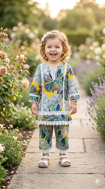Girls Trendy Rayon Karachi Lace Co-Ord Set by ASC
