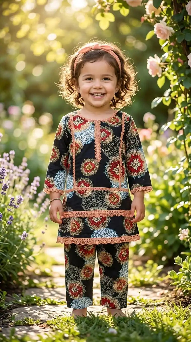 Girls Premium Rayon Karachi Lace Co-Ord Set