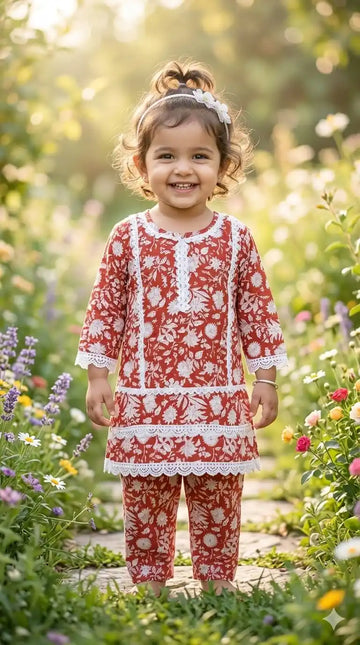 Girls Classy Rayon Karachi Lace Co-Ord Set by ASC - Sky Blue