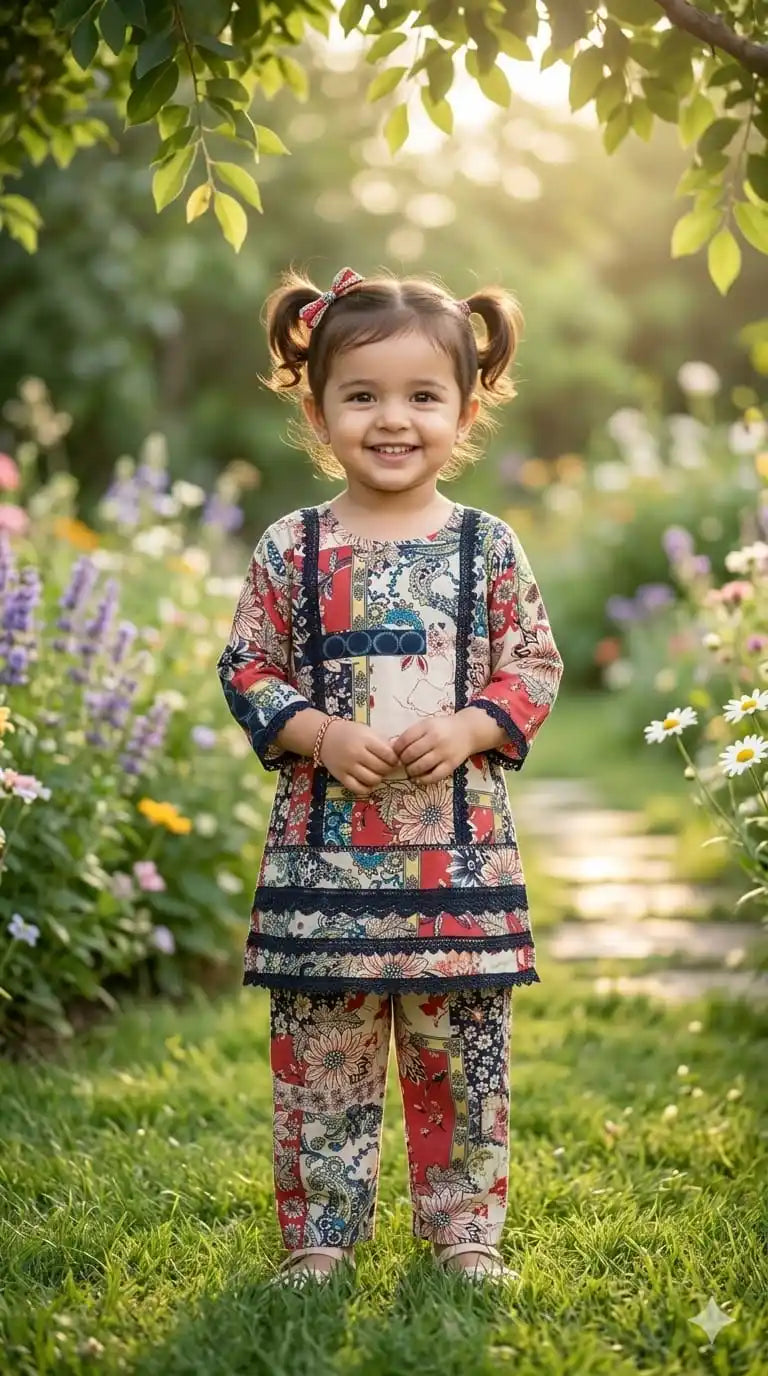 Girls Premium Rayon Karachi Lace Co-Ord Set
