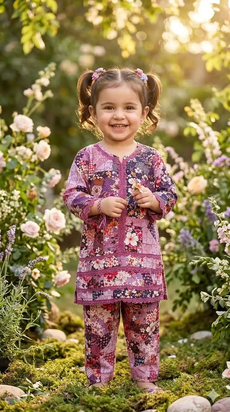 Girls Premium Rayon Karachi Lace Co-Ord Set