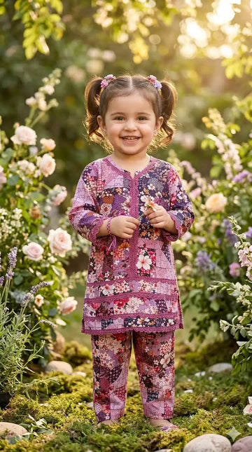 Girls Tropical Floral Print Lightweight Rayon Co-ord Set by ASC - Lavender