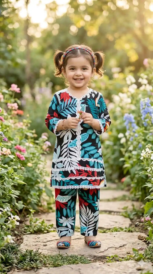 Girls Premium Rayon Karachi Lace Co-Ord Set