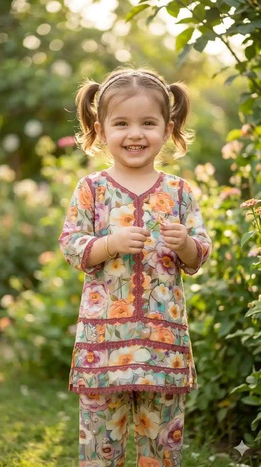 Girls Premium Rayon Karachi Lace Co-Ord Set