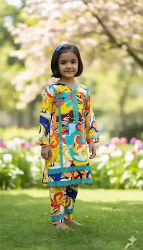 Girls Delightful Rayon Karachi Lace Co-Ord Set by ASC