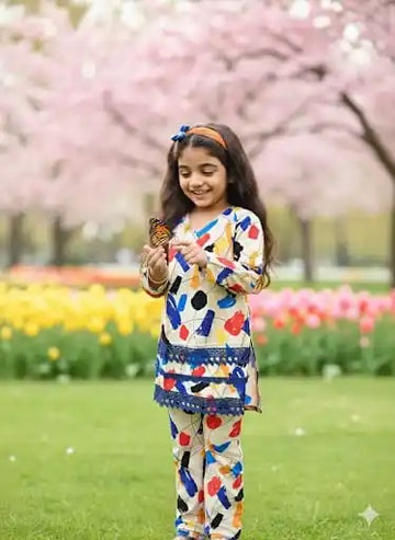 Girls Lovely Rayon Karachi Lace Co-Ord Set by ASC