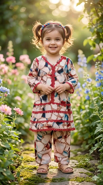Girls Fancy Rayon Karachi Lace Co-Ord Set by ASC