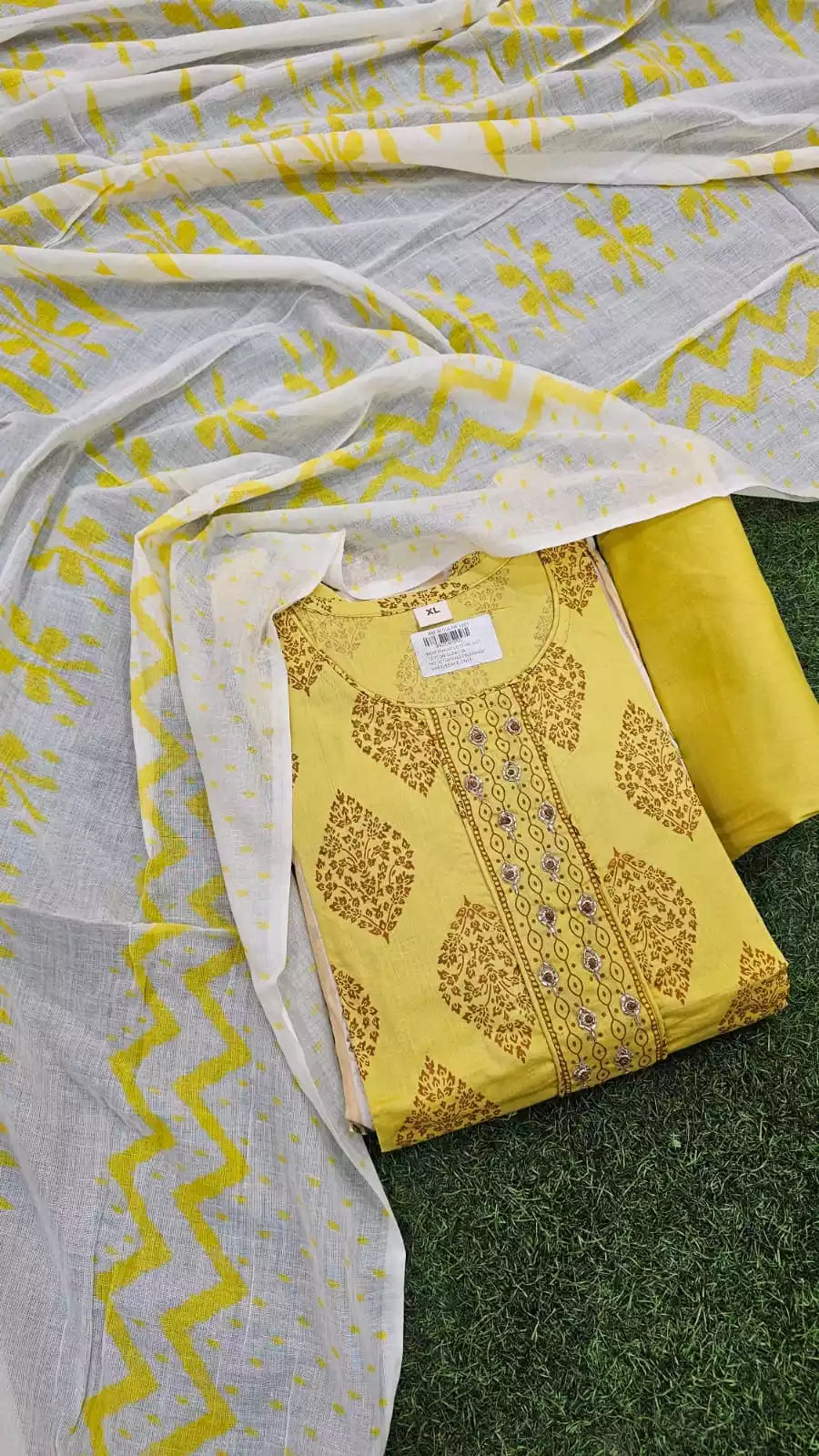 Mustard Leaf Print Cotton Pant Set - ASC Fashion Store
