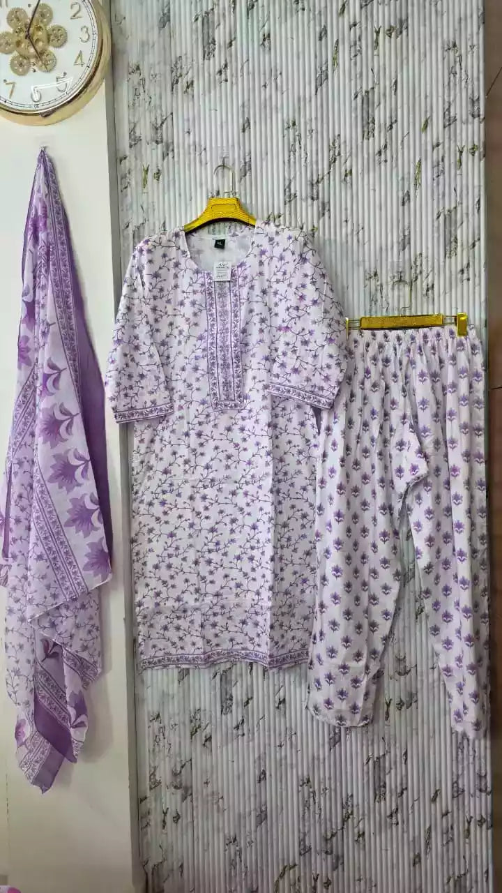 Lavender Floral cotton suit set by ASC