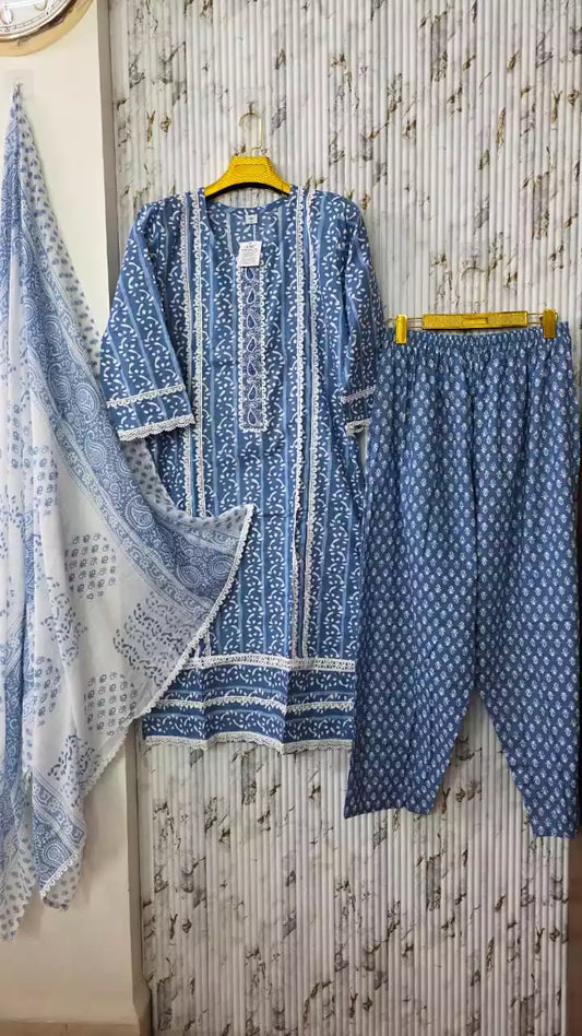 Jaipuri KARACHI Readymade Cotton Suit With Comfortable pant  & Cotton Dupatta