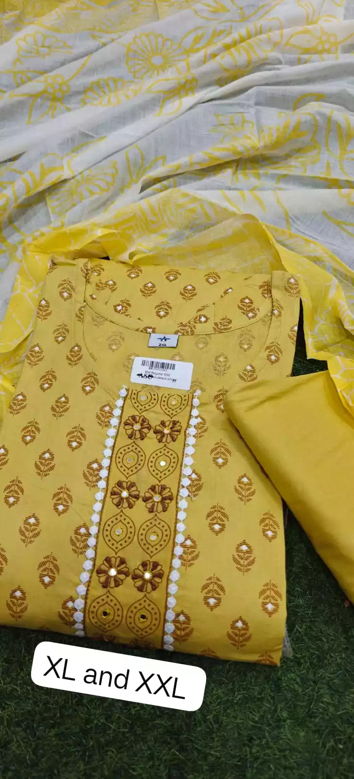 Yellow Printed Border Cotton Pant Set - ASC Fashion Store